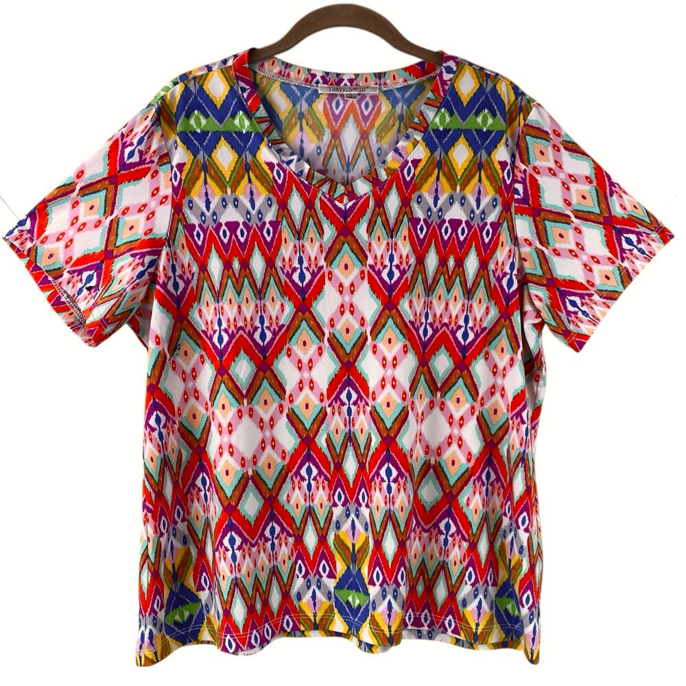 Travel Smith Geometric Pattern T-Shirt Size L Aztec Southwestern Colorful